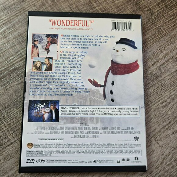 Jack Frost DVD 1998 Michael Keaton Family Christmas Movie Tested Works VG - Picture 2 of 5